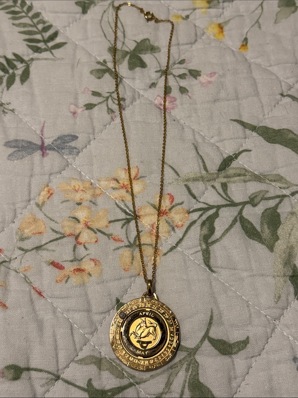 Vintage Pierre Cardin Gold Zodiac Pendant Necklace - April May Taurus